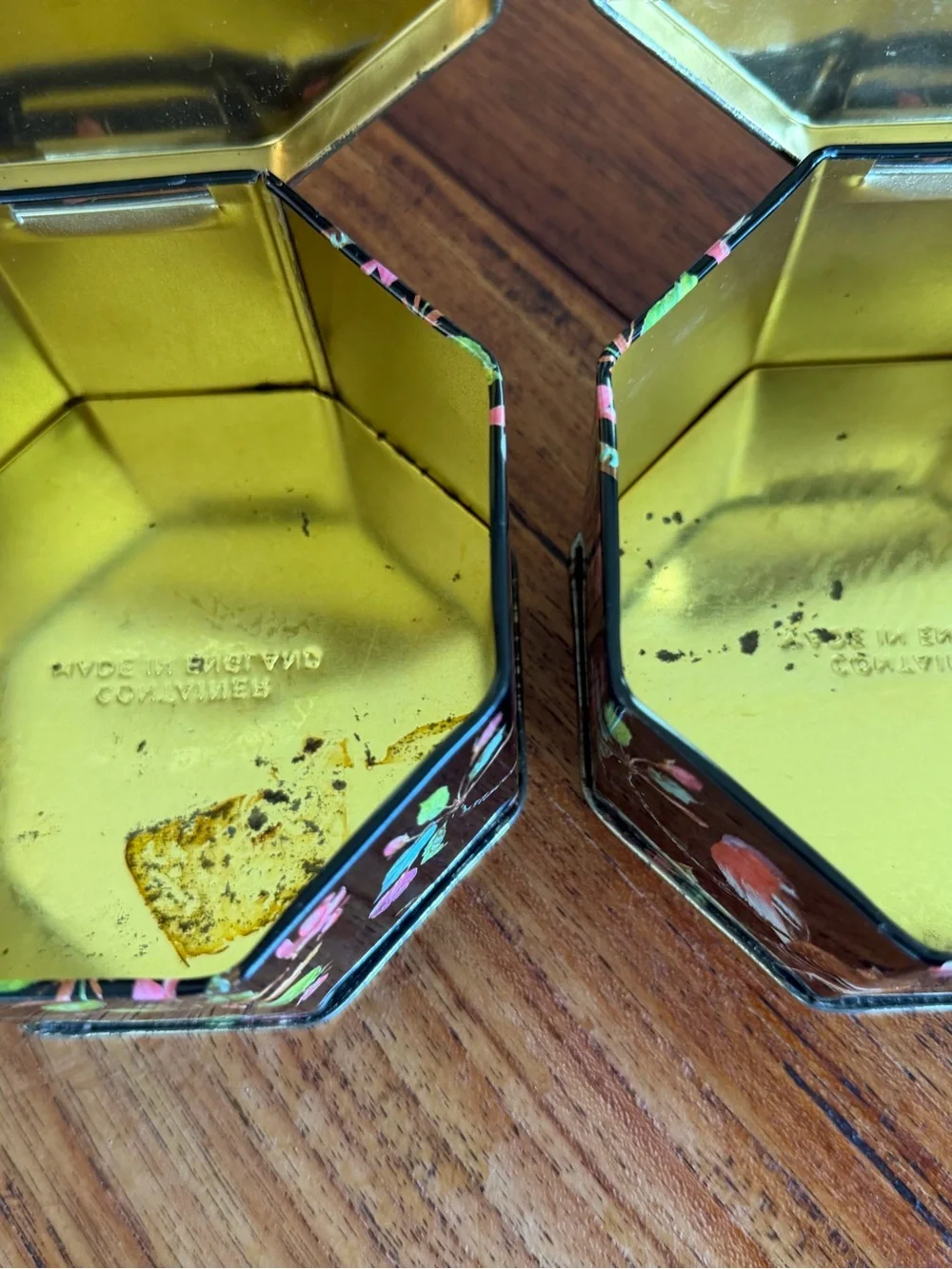 Vintage Octagonal Black Bird Trinket Box - Pair England Tea Tins
